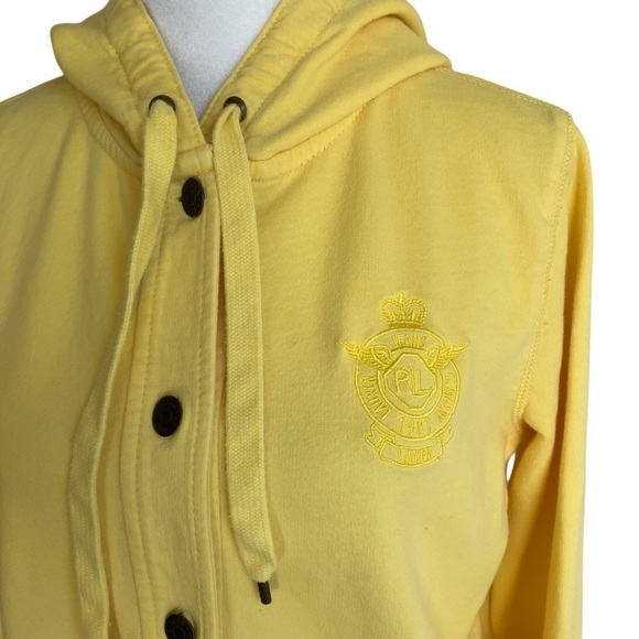 Lauren Ralph Lauren Yellow Cotton Button Front Hooded Jacket Y2K Sweatshirt M - Picture 5 of 16